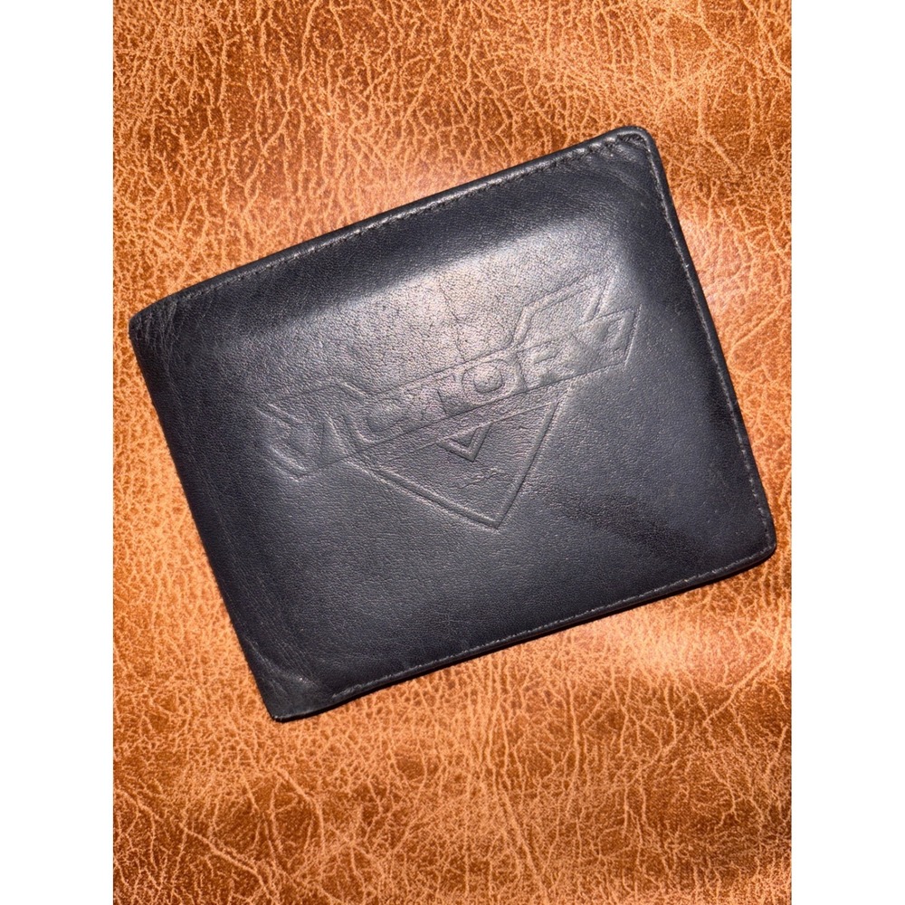 Victory Leather Bifold Wallet Men's Black Embossed Logo Bi-fold